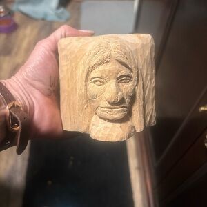 Handcrafted Wooden Face Sculpture